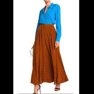 Diane Von Furstenberg Blue and Brown Polka Dot Maxi Skirt